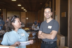 BABA members Barbara Mortkowitz and Ben Colborn organized the education displays and greeted visitors to the Book Arts Jam