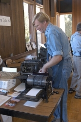 Dave Robison of the Printer's Guild at History Park, San Jose, works on one of the Multigraph printers they brought to the Book Arts Jam Dave Robison of the Printer's Guild at History Park, San Jose, works on one of the Multigraph printers they brought to the Book Arts Jam